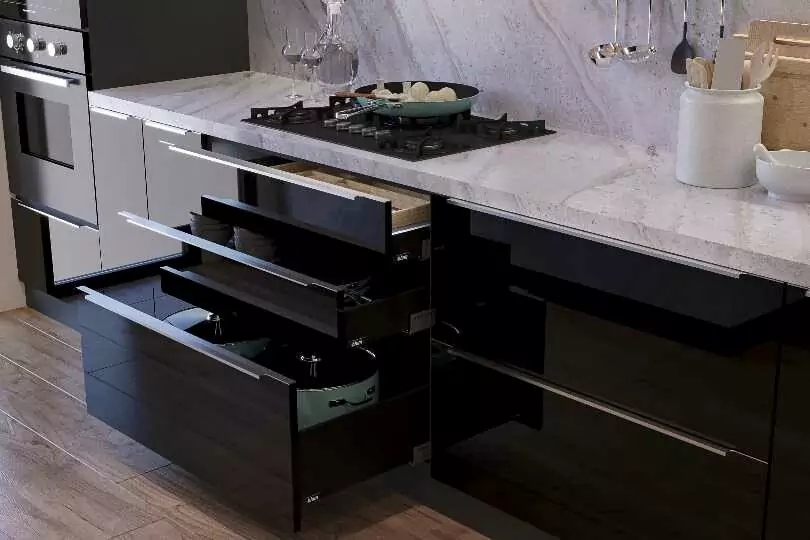 Island kitchen with rustic look stone finish1